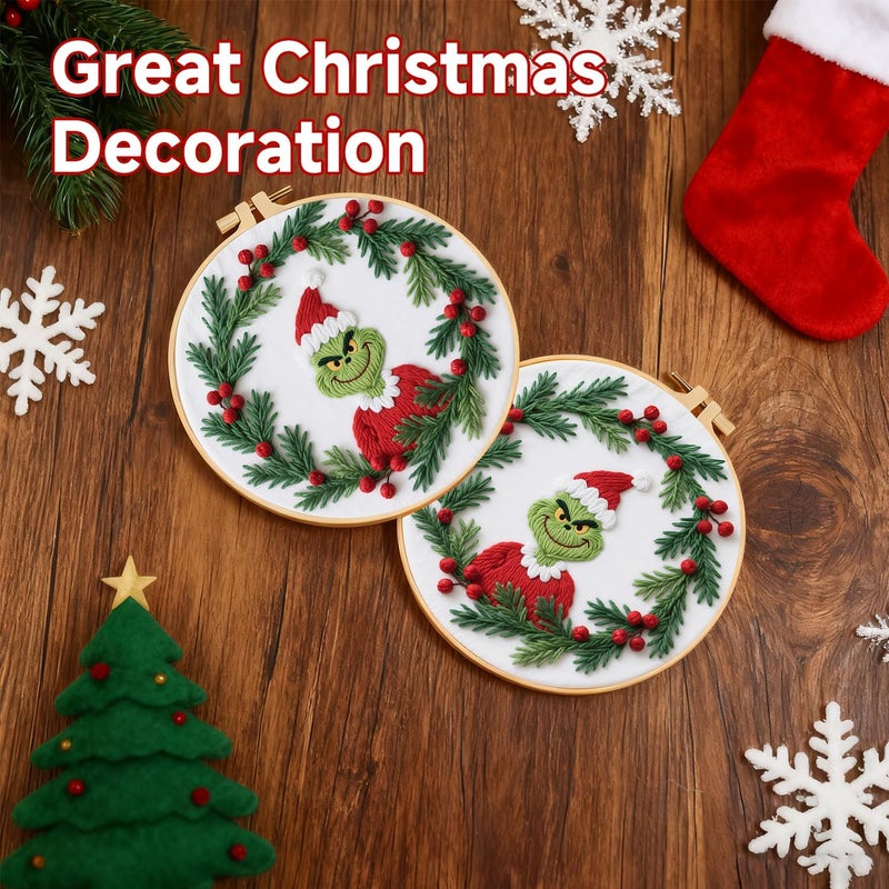BBLYBD Christmas Embroidery Kit, 1 Set Cross Stitch Craft Kit for Beginners with Pre-Printed Embroidery Fabric, Hoop, Step-by-Step Instruction, Color Threads & Needles (Christmas-1 Set) - Image 4